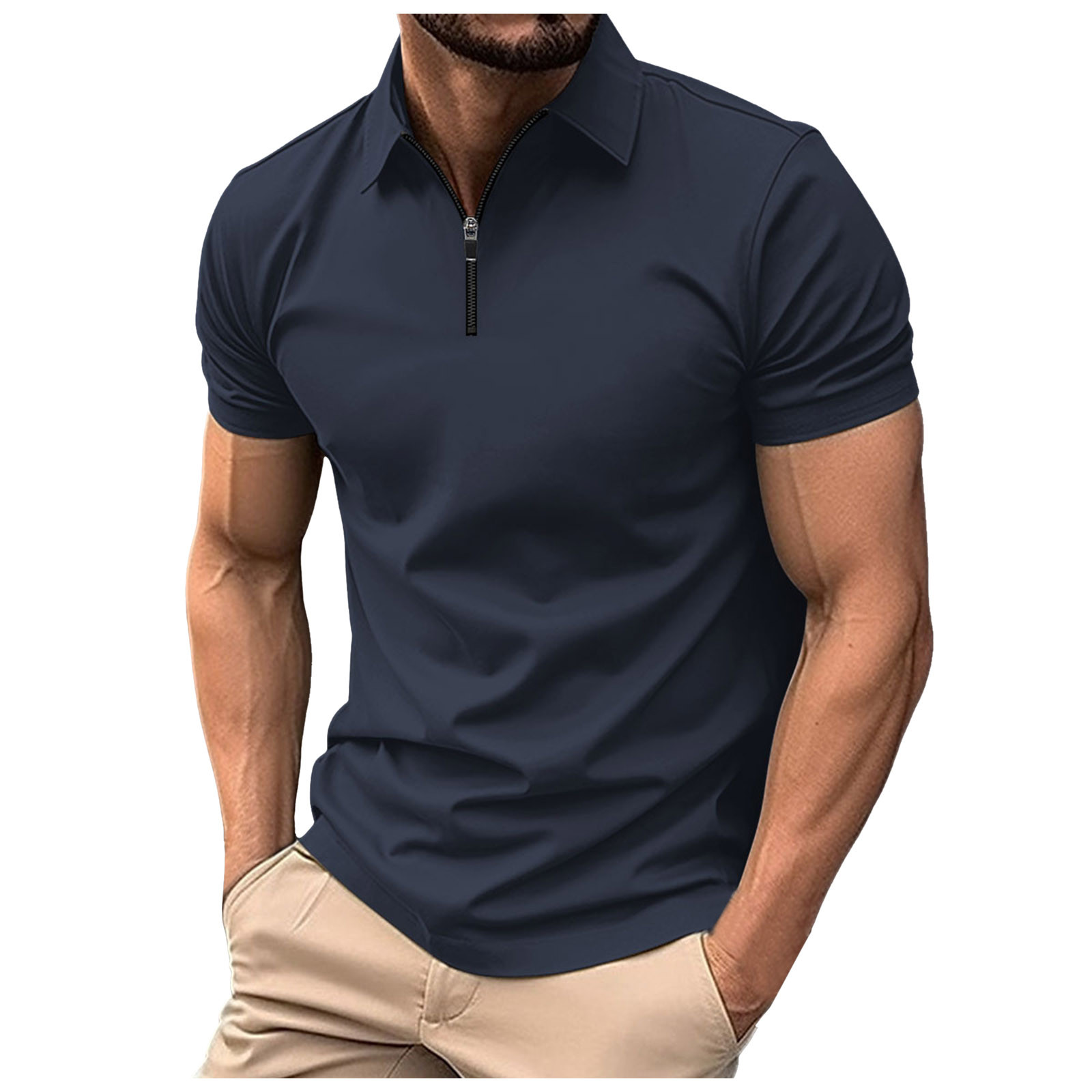 thumbnail image 2 of Camiseta de manga corta lisa para hombre, informal, de vacaciones, para fitness, para verano, para actividades al aire libre, 2 of 5